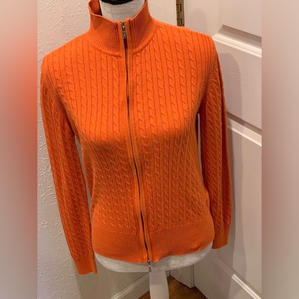 Tommy Hilfiger Women’s Medium Zip Front Mock Turtleneck Knit Cardigan Vintage